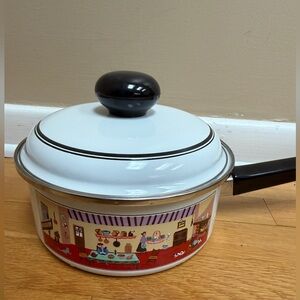 Vintage Villeroy & Bach Naïf Kitchen Scene White Enamel 2 qt Saucepan with Lid